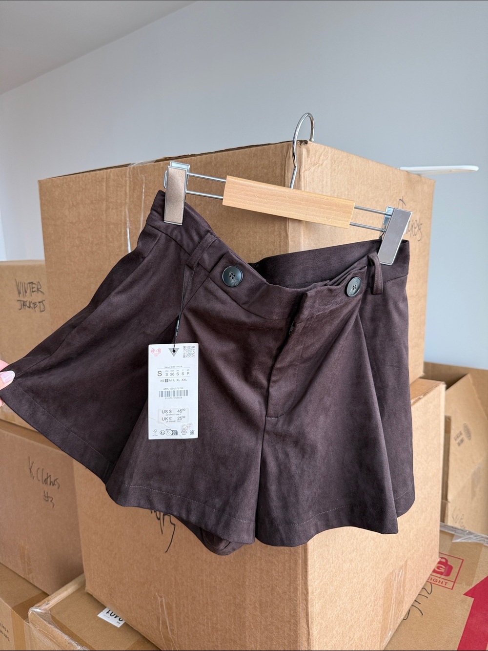 Zara Dark Brown High-Waist Women's Shorts with Button Detail